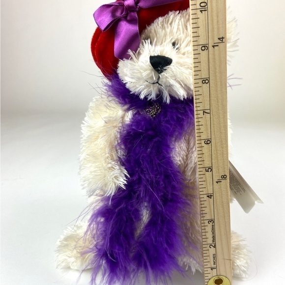 "RUBY" 1168 Plush Bear Red Hat Purple Boa Heart Detail Velvet Touch Collections - Picture 2 of 10